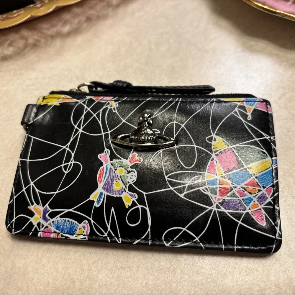 RARE Leather Vivienne Westwood ORB and SKULL Scribble Card Holder Wallet